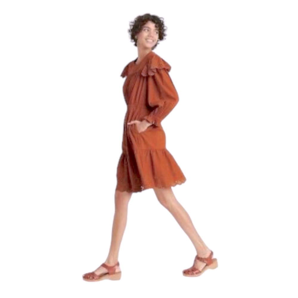 Universal Thread Dress MIDI Size Medium Solid Brown Ruffled - Picture 3 of 3